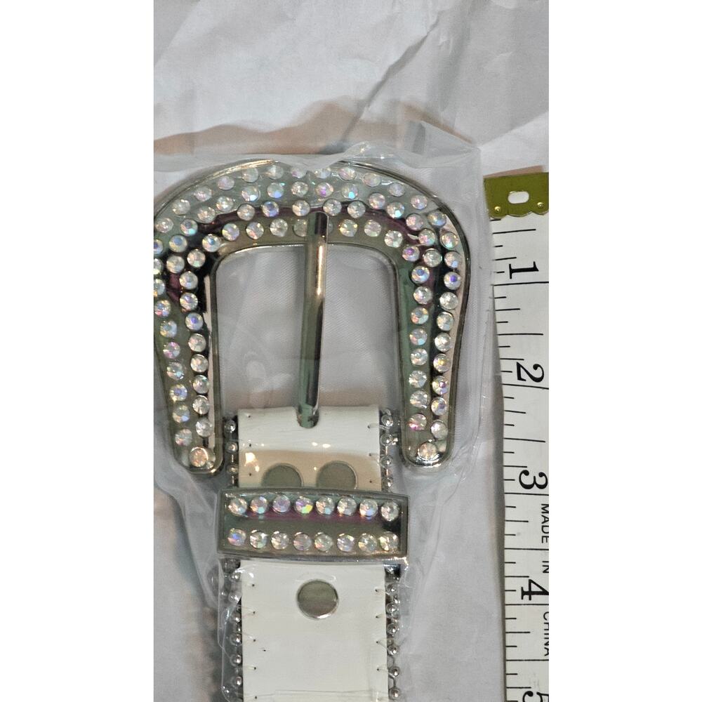 Luxury Western Cowboy Rhinestone Rivet Belt Faux Leather Bling UNISEX 45" - Picture 4 of 5